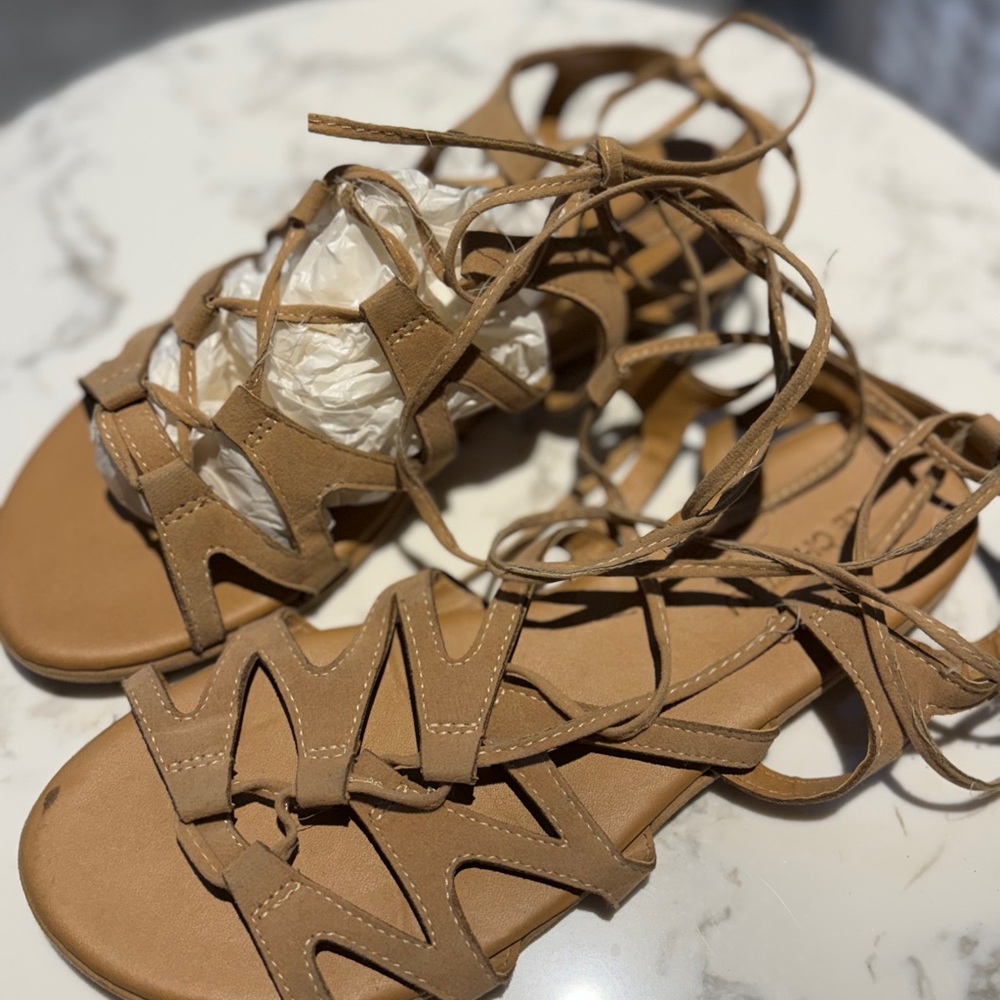 Le Chateau Tan Lace-Up Sandals